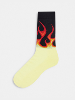 Asos Design Sport Socks With Flame Design