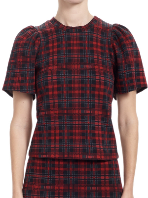 Carlee Puff Sleeve Tee Top - Plaid