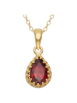 Pear-cut Garnet Crown Pendant In Gold Over Silver