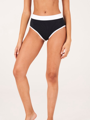 High Rise Bikini Bottom - Black White Rib