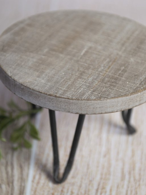 Modern Round End Table - White Washed Gray