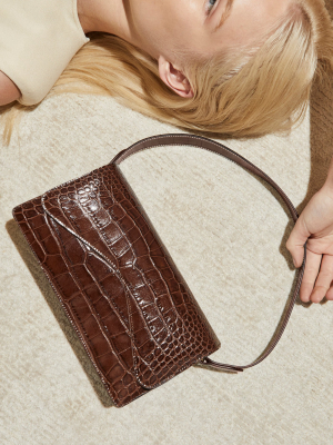 Croc-effect Leather Baguette Shoulder Bag