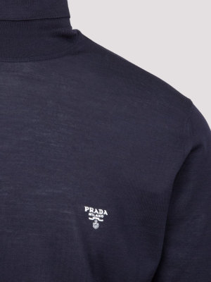 Prada Logo Fine-knit Turtleneck Jumper