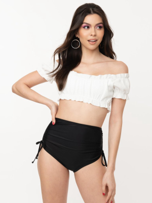 Unique Vintage White Ruffle Encinitas Swim Crop Top