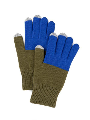 Colorblock Touchscreen Gloves: Moss/cobalt