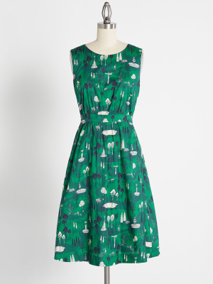 Stroll Through The Park A-line Dress