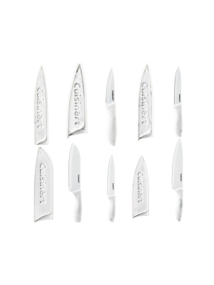 Cuisinart C55-10pwm 10 Piece Ceramic Coated Faux White Marble Stainless Steel Cutlery Knife Set With Blade Guards