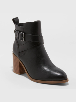 Women's Lottie Heeled Buckle Ankle Bootie - A New Day™