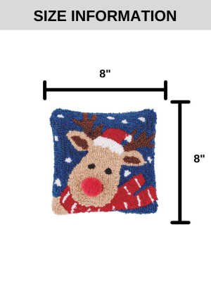 C&f Home 8" X 8" Christmas Reindeer Hooked Pillow