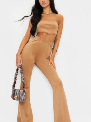 Camel Scuba Seam Front Flared Trousers