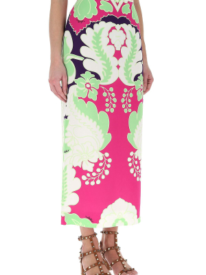 Valentino Floral Print Midi Skirt