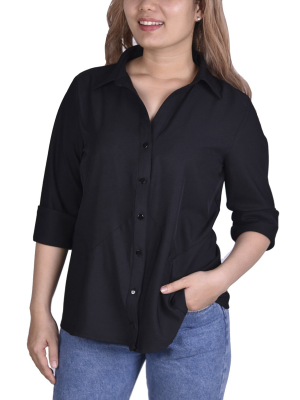 Ny Collection Button Front Blouse With Wide Cuff