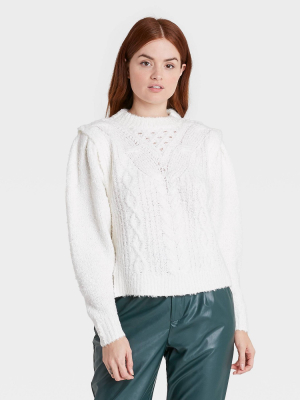 Women's Crewneck Boucle Cable Pullover Sweater - Prologue™