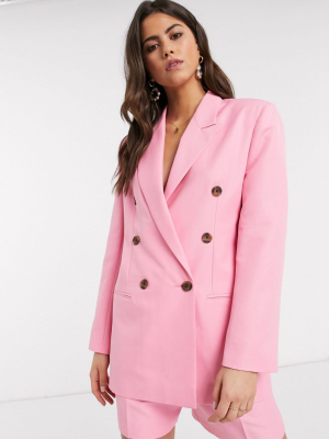 Asos Design Mom Suit Blazer In Pop Pink