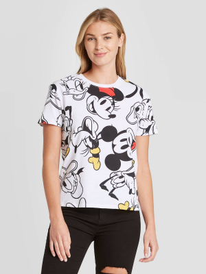 Women's Disney Mickey And Friends Short Sleeve Graphic T-shirt - White