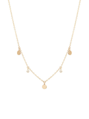 14k 3 Itty Bitty Dangling Disc & Diamond Necklace