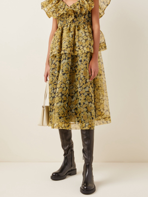 Floral-print Organza Midi Dress