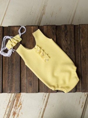 Set Bodysuit And Headband - Textured - Baby Yellow