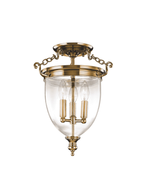 Hanover 3 Light Semi Flush Aged Brass