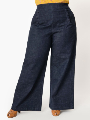 Unique Vintage Plus Size Blue Denim High Waist Ginger Jeans