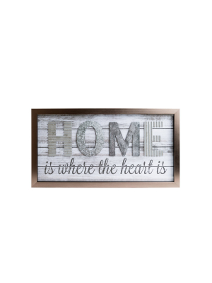 14"x26" Home Is Where The Heart Is Metal And Wood Plank Wall Art Gray - Patton Wall Decor