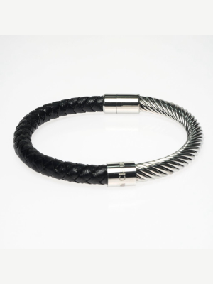 Jean Claude Stainless Steel, Genuine Leather Incrusted Bangle