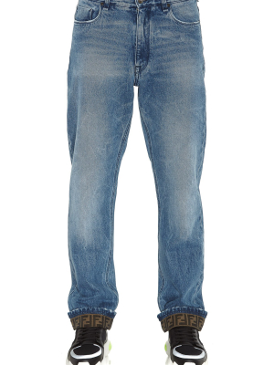 Fendi Ff Cuffed Straight Leg Jeans