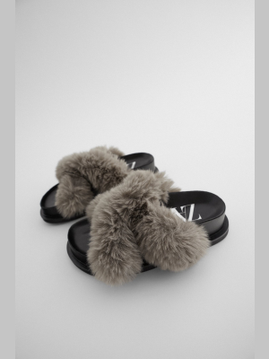 Faux Fur Low Heel Platform Sandals