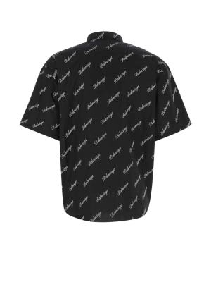 Balenciaga Allover Script Logo Short-sleeve Shirt