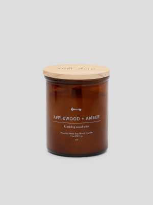 9oz Lidded Glass Jar Crackling Wooden Wick Candle Applewood & Amber - Threshold™