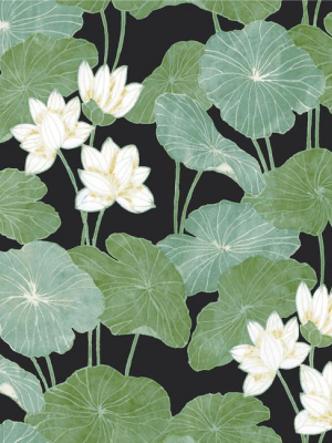 Lily Pad Peel & Stick Wallpaper In Black And Green By Roommates For York Wallcoverings