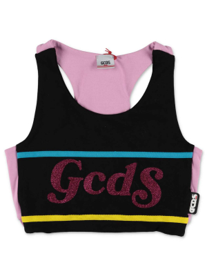 Gcds Kids Glitter Logo Printed Crop Top