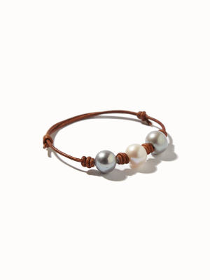 Triple Pearl / Leather Knotted Bracelet