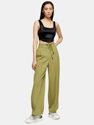 Olive Wide Leg Sweatpant Style Pants