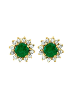 Effy Brasilica 14k Yellow Gold Emerald And Diamond Earrings, 0.72 Tcw