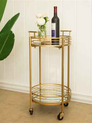 Deluxe Metal Round Mirrored Bar Cart Gold - Glitzhome