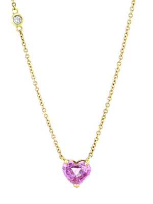 Heart Pink Sapphire Necklace - Yellow Gold