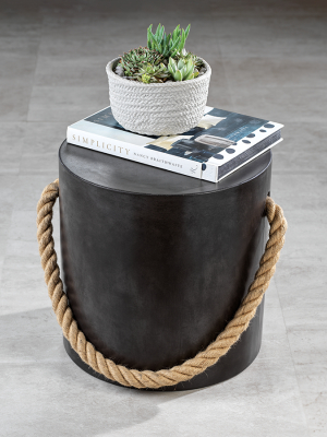 Marina Concrete Stool W/rope Accent - Black