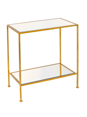 Two Tier Gold Leafed Rectangular Side Table With Plain Mirror Tops