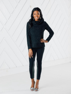 Sparkle Knit Cowl Neck Pullover