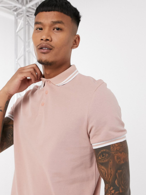 Asos Design Organic Tipped Pique Polo Shirt In Pink