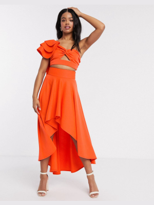 Laced In Love Statement High Low Skirt Two-piece In Orange