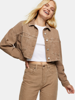 Taupe Denim Corduroy Cropped Jacket