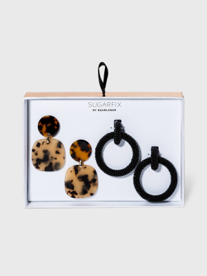 Sugarfix By Baublebar Tortoise Shell And Beaded Earring Set 2pc - Black/tortoise