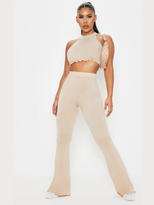 Stone Jersey High Waist Frill Edge Flared Trouser