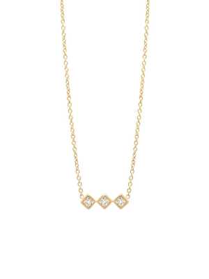 14k 3 Princess Diamond Bar Necklace