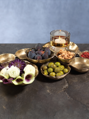 Cluster Of Nine Round Serving Bowls In Dark Gold