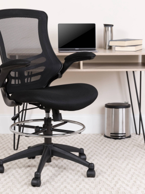 Mid Back Ergonomic Drafting Chair With Adjustable Foot Ring Black - Riverstone Furniture