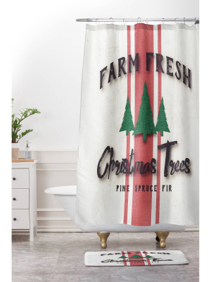 Monika Strigel Farmhouse Shabby Sign Fresh Trees Christmas Shower Curtain Red - Deny Designs