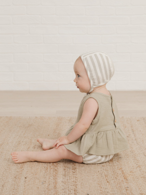 Woven Baby Bonnet Sage Stripe